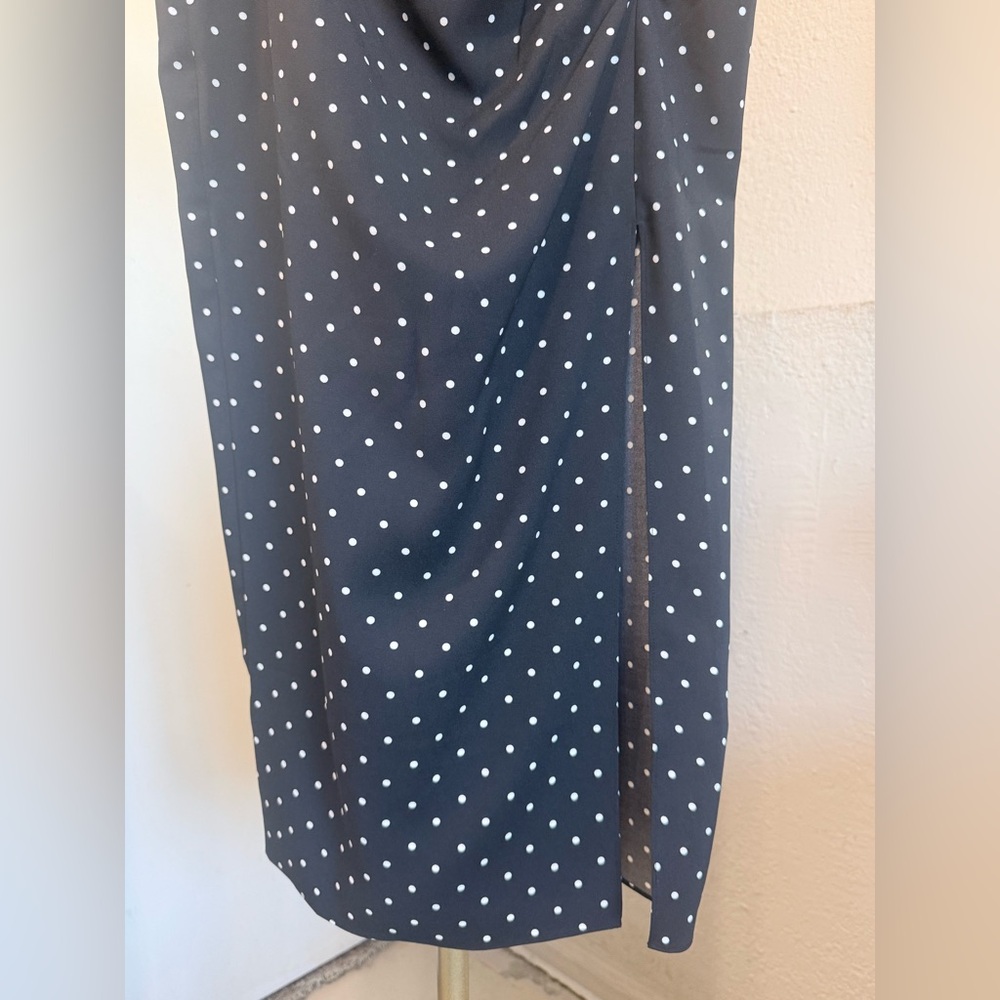 NWOT - Something Navy Rouched Midi Slip Skirt Black w. White Polka Dot - Size S - Picture 5 of 11